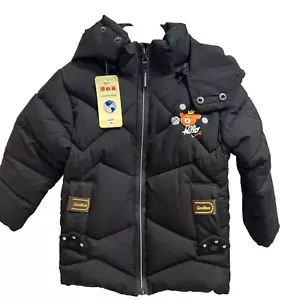 Kids Jacket Coat Black Size 4-5 Years (XL) Removal Hood With Ears NWT See Back - Picture 1 of 15
