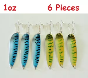  1oz casting 3 Blue Mackerel & 3 Green Mackerel Crocodile Spoons Fishing Lures - Picture 1 of 3