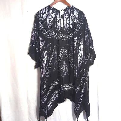 Sonoma Negro Bandana Tie-Dye Estampado Pompón Chal Cárdigan Plumero Natación Cubierta Foto 1 de 4