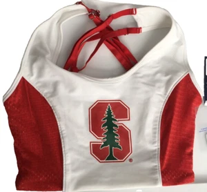 NUYU Stanford Univ Red White Sporty Cropped Tank Size S Adj Straps Mesh Panels - Picture 1 of 14