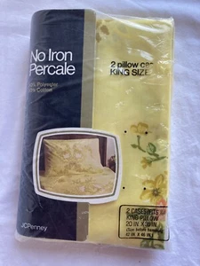 JC Penney Fashion Manon Floral Yellow King Pillowcases Set Percale Vintage NOS - Picture 1 of 4