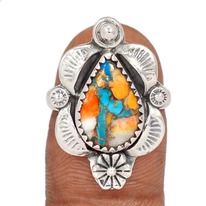Southwest - Spiny Oyster & Arizona Turquoise 925 Silver Ring s.6.5 CR60022 - Picture 1 of 1