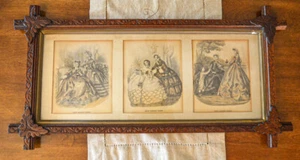 Ende des 19. Jahrhunderts gerahmte Godey Mode Lithographie Drucke 3er Set. - Bild 1 von 7