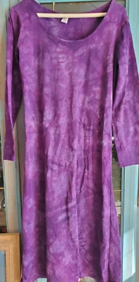 Vestido de algodão tingido à mão vintage Dharma EUA tamanho pequeno manga comprida vestuário feminino maxi - Imagem 1 de 4