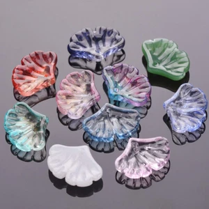 10pcs 20x15mm Ginkgo Leaf Petal Foil Lampwork Glass Loose Pendants Beads Lot - Picture 1 of 24