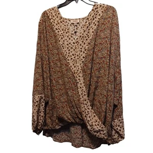 Gigio Plus Top Womens 2xl Floral Crossover Boho Balloon Sleeve New - Picture 1 of 11