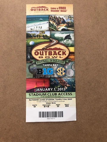 2013 Outback Bowl South Carolina Gamecocks vs 	Michigan Wolverines Ticket stub Cover
