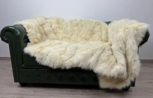 Luxury Yellow Fur Blanket. Real Fox Fur Blanket, Fluffy Fur Throw - Picture 1 of 8