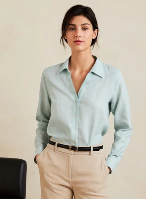 Talbots Irish Linen Button-Up Shirt Womens Sz 8 Pastel Blue Long Sleeve Classic - Image 1 of 4