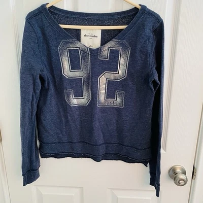 Abercrombie 92 Long Sleeve sweatshirt Navy Kids Xl Retro Y2K Jersey Varsity Knit - Image 1 of 4