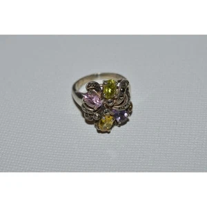 Multi Stein Sterling LUC Ring, hübscher Statement Ring, facettierte Edelsteine Ring - Bild 1 von 10