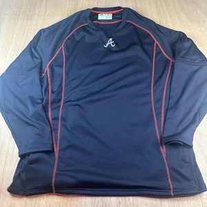 Majestic Authentic Collection Atlanta Braves 2XL Navy Red Stitch MLB Shirt - Picture 1 of 6