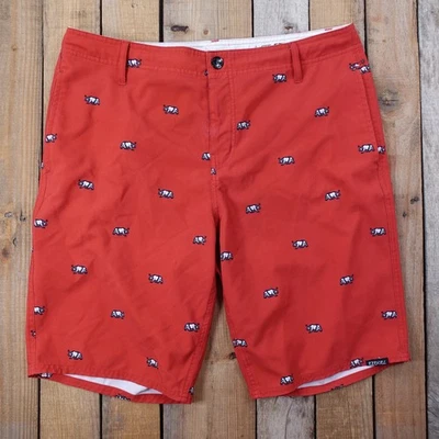 Ezekiel Men's Red Bear Print Shorts Size 32 Cotton Casual - Image 1 of 4