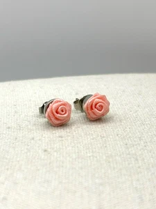 Vintage Avon Pink Fabric Rose Flower Blossom Silver Tone Stud Earrings - Picture 1 of 18
