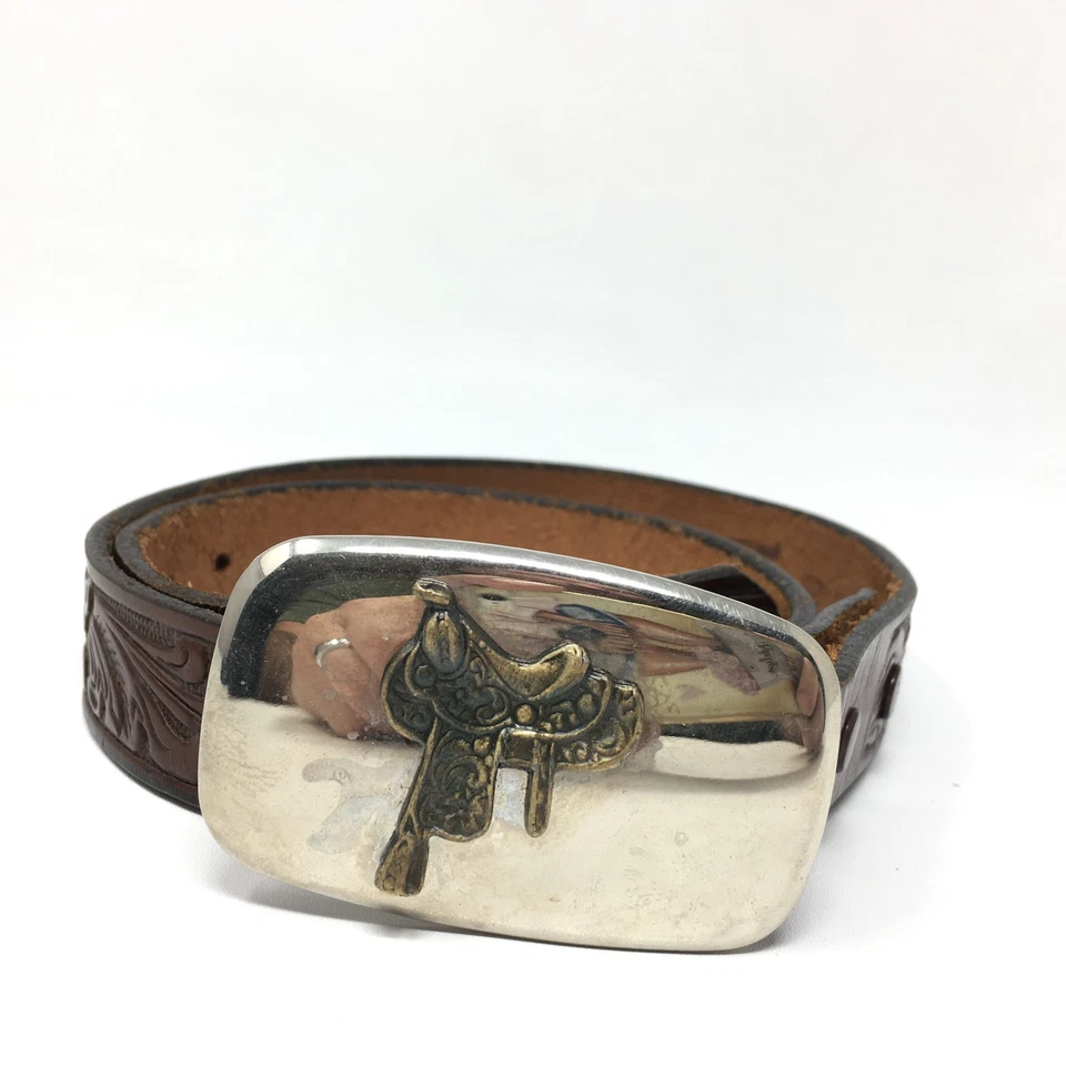 Женский пояс Justin Western размер 28 коричневый тисненая кожа винтажная пряжка для седла - Изображение 1 из 4