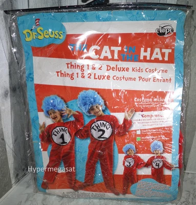 Dr Seuss Thing 1 2 3 4 Cat in the Hat Deluxe Kids Costume w/Wig, Medium 8-10 - Image 1 of 4