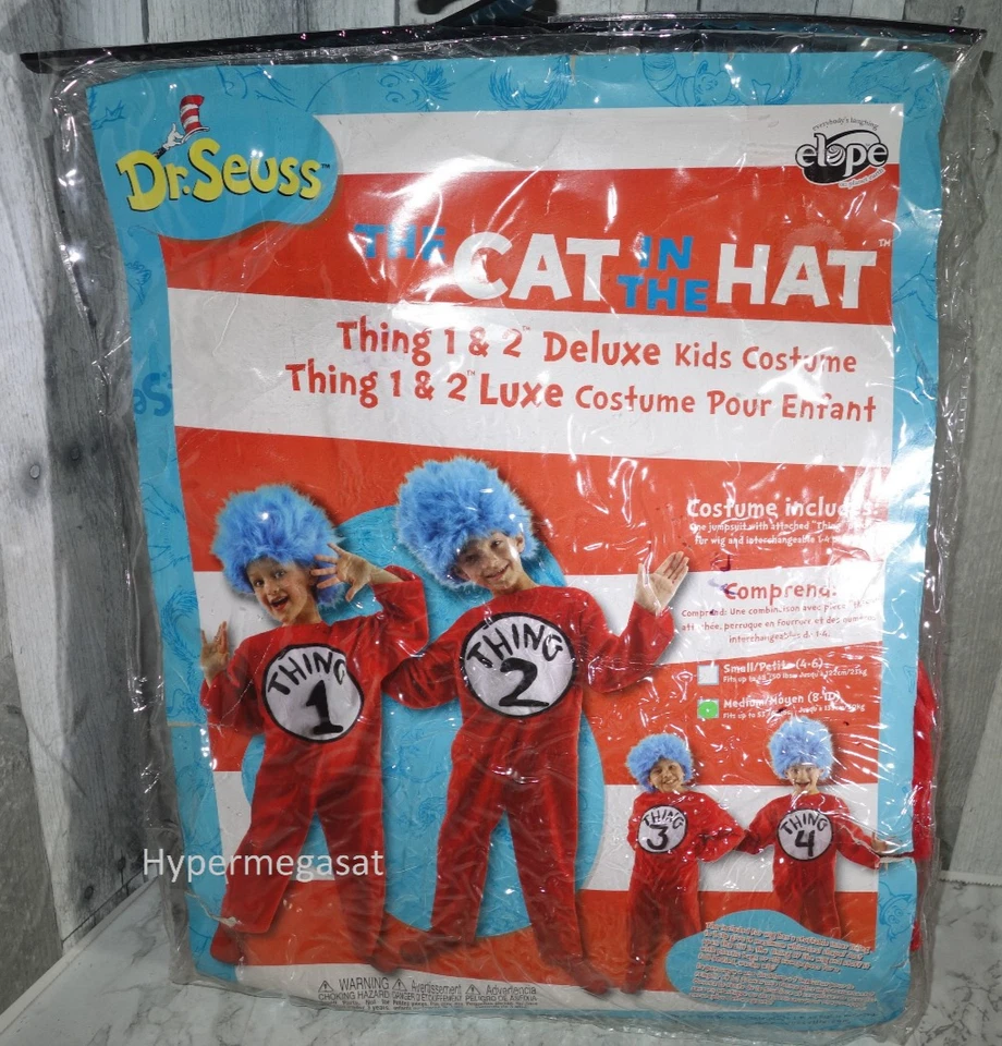 Dr Seuss Thing 1 2 3 4 Cat in the Hat Deluxe Kids Costume w/Wig, Medium 8-10 - Image 1 of 4