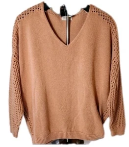 Suéter para mujer VAEH & Co tejido abierto ganchillo manga larga cuello en V talla pequeña rosa  - Imagen 1 de 7