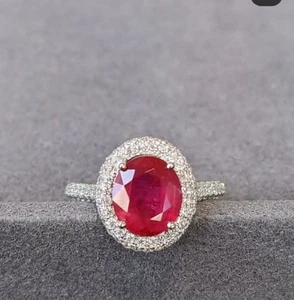3.32 Ct Oval Cut Natural Ruby Diamond EngagemenRing 9.25 Silver Gold Plated  - Picture 1 of 9