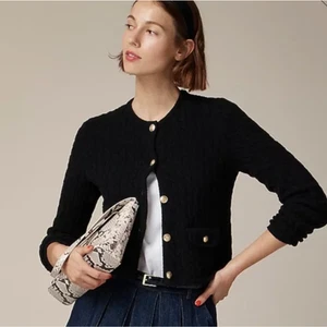 J CREW Odette Cable Knit Sweater Lady Jacket 2XL Black NWT Boucle CB891 J.Crew - Picture 1 of 5