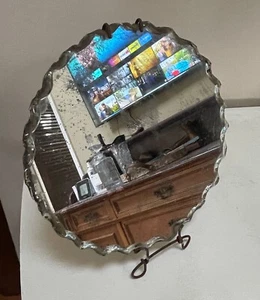 Antique Piecrust Beveled Deco Mirror with Stand - Picture 1 of 6