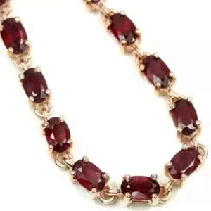 9Ct Oval LabCreated Garnet Diamond Women Tennis Bracelet 14K Yell Gold Plated 7" - Picture 1 of 5