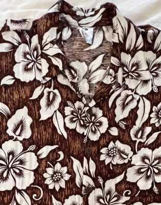 Putra Bali Collection Brown & White One Size Hawaiian Shirt Missing Button - Image 1 of 4