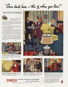 1945 Singer Sewing Centers: Come Back Here Vintage Print Ad - Bild 1 von 1