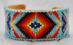 Vintage 1990’s Native American OKC Red Earth Festival Beaded Cuff Bracelet - Picture 1 of 8