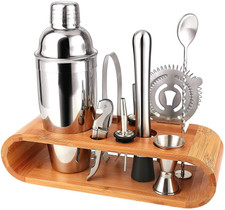 Bartender Kit-Cocktail Shaker Set 10 PC Bar Tool Set with Sleek Bamboo Stand and