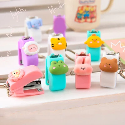 Cute Key Mini Stapler Chain Ring Stapler Key Cartoon Creative Student Pendant ↔ - Image 1 of 4