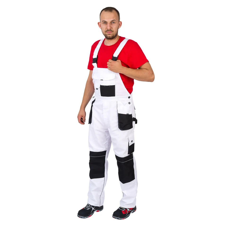 Weiße Latzhose Maler Dekorateure Arbeitshose Hose - UK-Bestand.