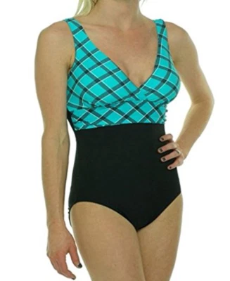 Traje de baño de una pieza Tropical Honey AQUA/NEGRO cuello en V, EE. UU. 8 Foto 1 de 4
