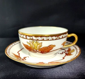 Juego de tazas de té y platillos de colección Theodore Haviland Limoges Francia flor marrón adorno dorado - Imagen 1 de 12