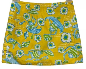 Lilly Pulitzer Wrap Skirt Girls Size 7 Les Monkey Reversible Yellow Blue Paisley - Picture 1 of 8