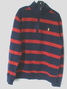 Polo Ralph Lauren Red Navy Blue Stripe 1/4 Zip Long Sleeve Top Size M- 10/12 - Picture 1 of 6
