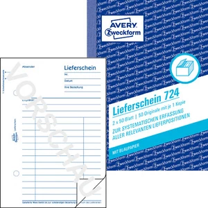 Albarán de entrega Avery 724 A6 2x50 hoja con papel azul formulario NUEVO - Imagen 1 de 3