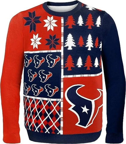 FOCO NFL Houston Texans Busy Block Ugly Sweater, Multi, Medium Cover