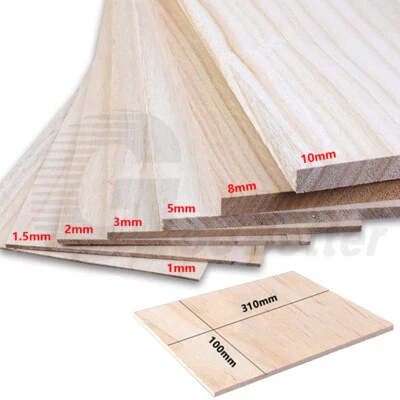 Dicke 1-10mm Paulownia Holzplatte Haus Luftfahrt Schiff Modellbau DIY 310x100mm - Bild 1 von 4