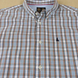 Musto Mens Shirt Size XL Brown & Blue Check Cotton Button Down Collar With Logo - Picture 1 of 10