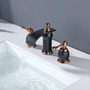 Black Rose Gold Bathroom Basin Sink Mixer Faucet Waterfall 2 Handles Brass Taps - Picture 1 of 9