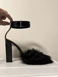 Calvin Klein Collection Shearling Fur Leather Ankle Strap High Heel Shoes 40 - Picture 1 of 8