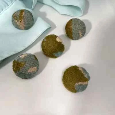 Vintage 1960s Turquoise Green Creme Marbled Tapestry Buttons 5 pcs - Image 1 of 2