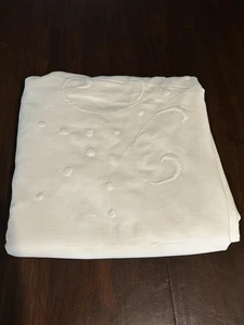 Vintage Latz Ivory Linen Tablecloth 96x88 Embroidered Floral Cutwork Fabric  - Picture 1 of 12