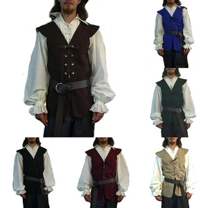 Waistcoat Vest Medieval Sleeveless Sport V-Neck Vintage Bandage Casual - Picture 1 of 17