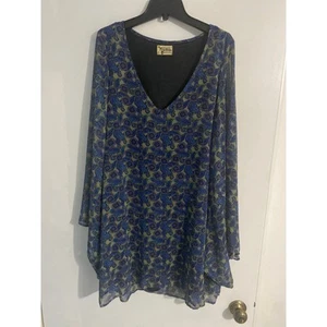 Show me your Mumu mini dress women’s M blue paisley flowy oversized boho fairy - Picture 1 of 4