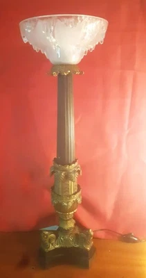 Pied de LAMPE de style Empire Bronze et laiton XIXe NAPOLEON verrerie Signée - Photo 1/4