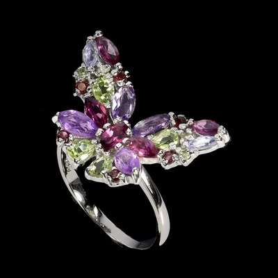 925 Sterling Silver Ring Amethyst Peridot Tanzanite Gemstone Jewelry Size 8.5 - Image 1 of 4