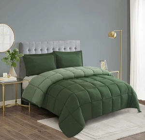HIG 3 Pieces Green Reversible Duvet Double - 200 x 200cm - Coverless Duvet with - Picture 1 of 5