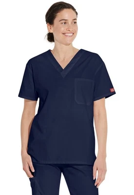 Dickies Scrubs 83706 V Neck Unisex Scrub Top Dickies EDS Navy - Image 1 of 4